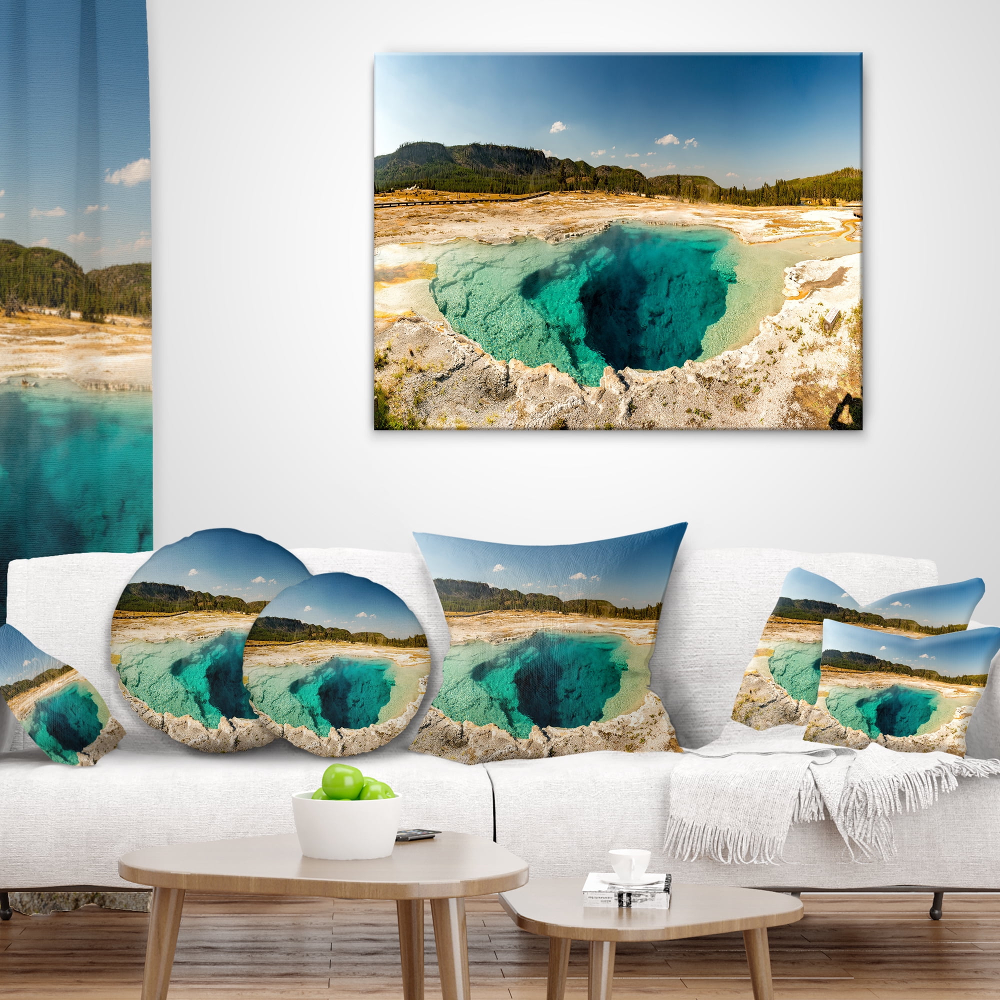 Designart Yellow Stone Pool Panorama - Landscape Printed Throw Pillow - 16x16