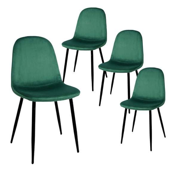 Set of 4 Modern Velvet Dining Chairs, Green Upholstered Accent Chairs with Black Metal Legs for Dining Room, Living Room, Bedroom & Restaurant