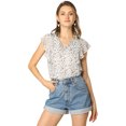 thumbnail image 1 of Unique Bargains Blouse à Volants pour Femmes Florale Décontractée Col en V Manches Courtes, 1 of 6
