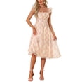 thumbnail image 2 of Vestidos florales INSPIRE CHIC para mujeres con volantes, espalda fruncida, sin mangas, escote cuadrado, midi, rosa claro XS, 2 of 6