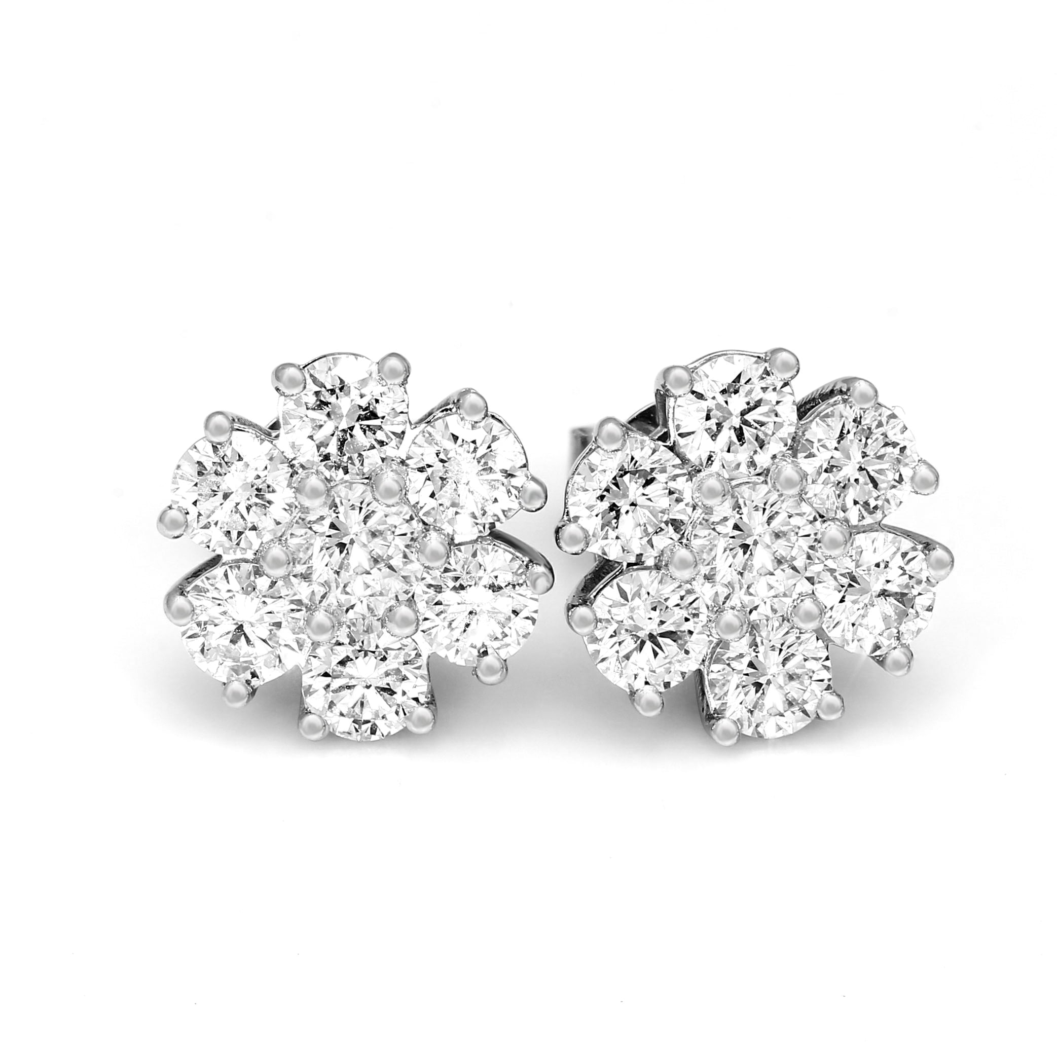 Women's flower cluster silver created diamond burst stud earrings women's jewellery women's fashion jewellery collection gift for her