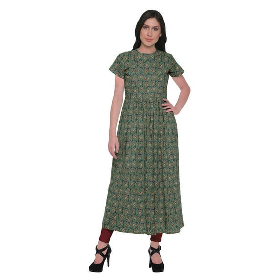 Moomaya Printed Indian Top Long Kurti Dress Cotton Tunic Dresses For Women
