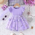 thumbnail image 3 of LYHaoo Girls' Summer Fly Sleeve Dress With Floral Mesh Trim Fashionable Round Neck Princess Dress For Toddlers,Princess Casual Dresses Sizes 9-12 Months Purple, 3 of 7