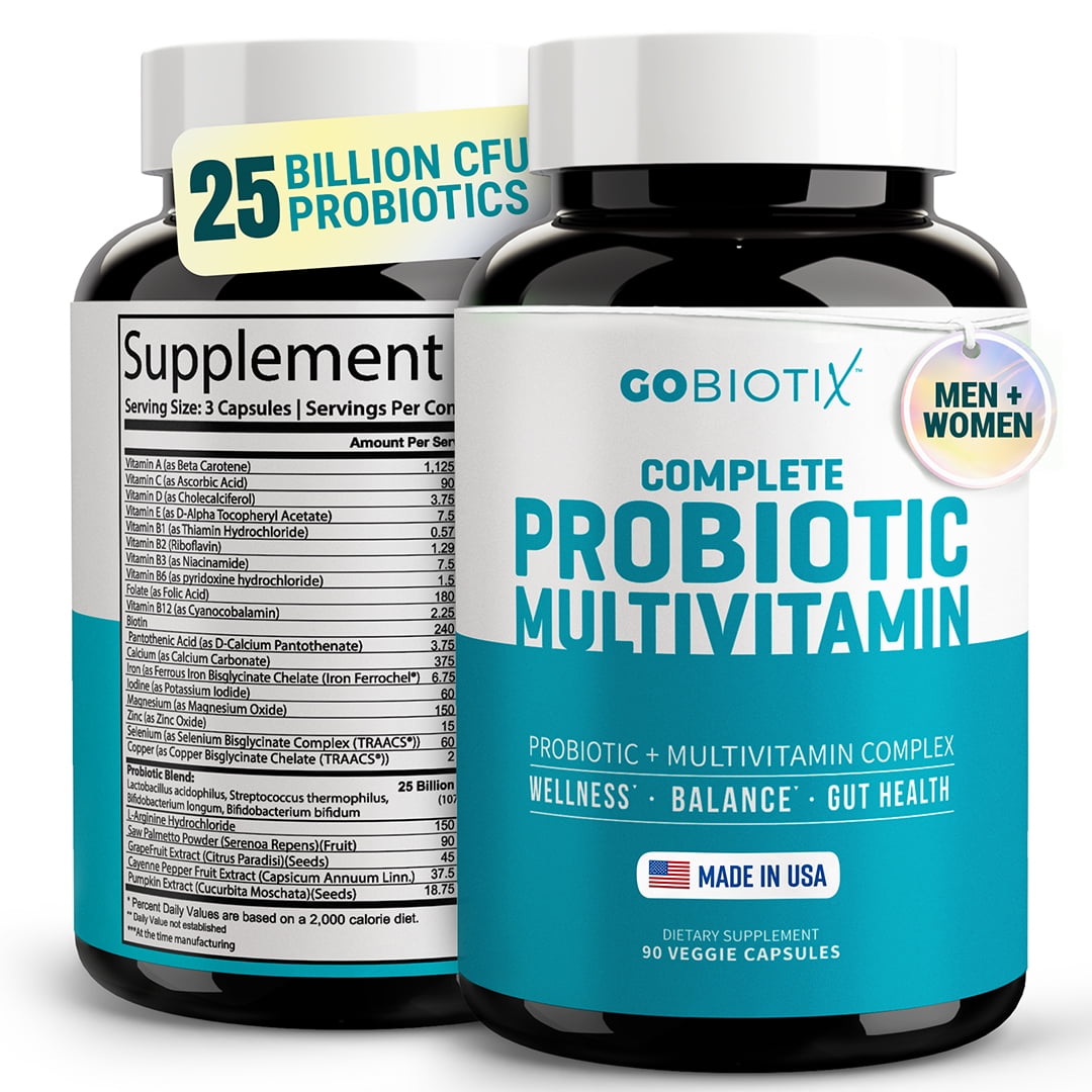 GoBiotix Probiotic Multivitamin for Women & Men, Immune & Digestive Support, Gluten-Free, 90 Capsules