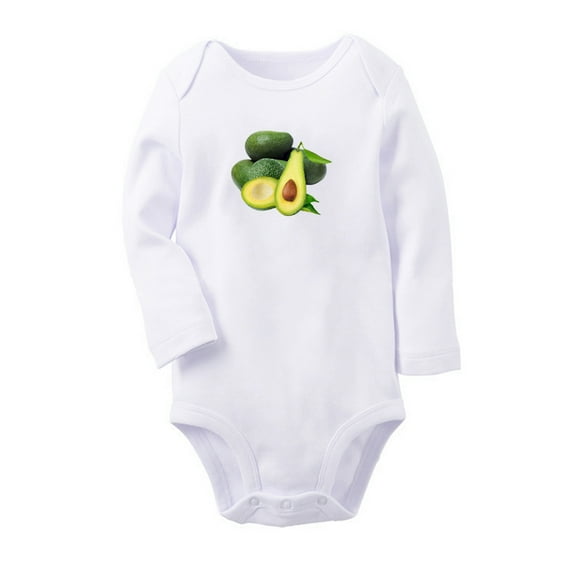 Fruit Avocado Image Print Cute Rompers, Newborn Baby Unisex Bodysuits, Infant Jumpsuits, Toddler 0-12 Months Kids Long Sleeves Oufits (White, 6-12 Months)