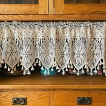Retro Crochet Curtain Valance for Kitchen Window Boho Curtain Tiers for Coffee Decor Farmhouse Short Curtains for Room Divider 1 Panel Knitting Doorway Curtain