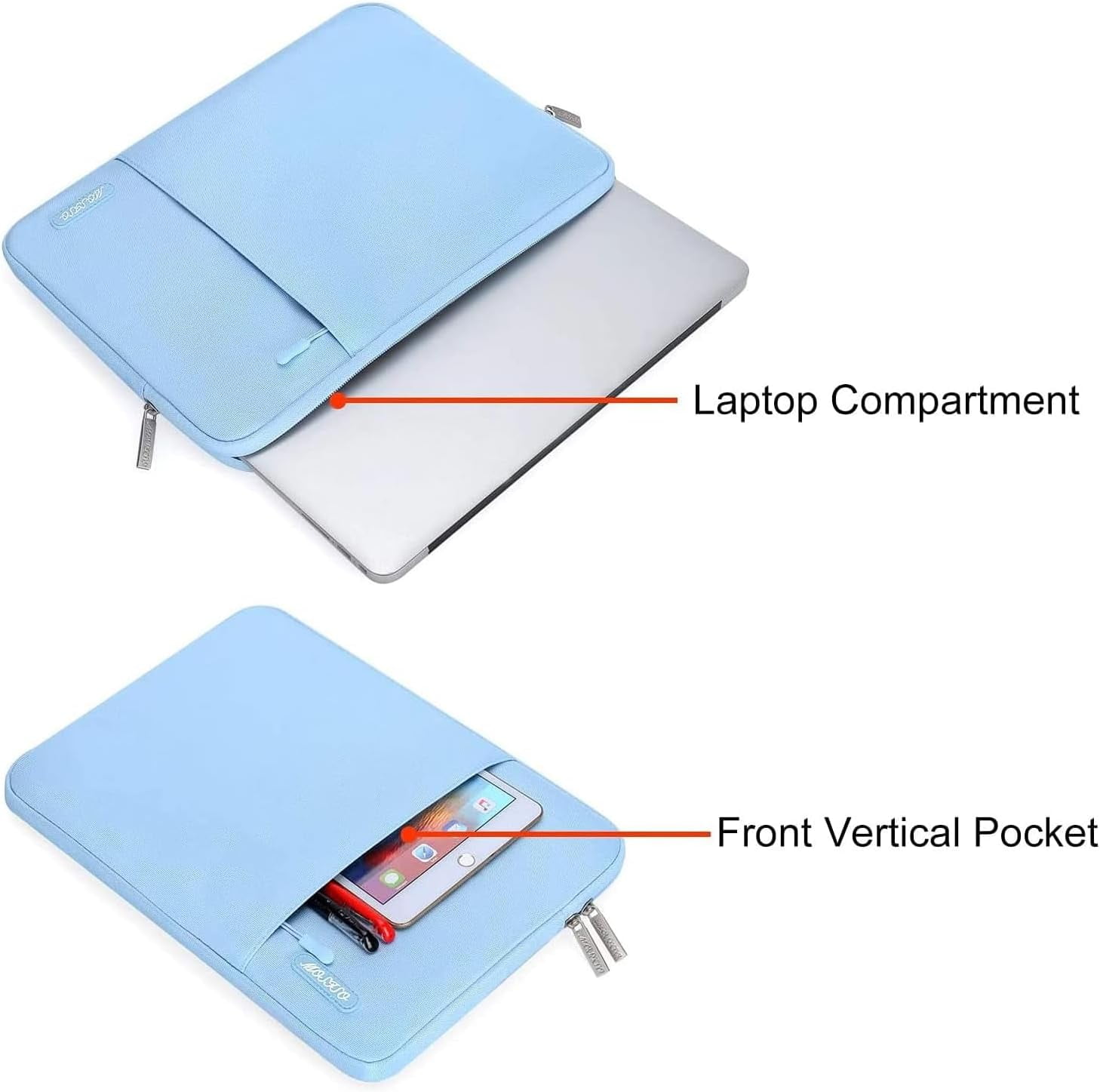 Mosiso Polyester Vertical Style Water Repellent Laptop Sleeve Case Bag Cover with Pocket for MacBook Air 15 inch M3 A3114 M2 A2941 2023 2024 / Pro 15 inch A1990 A1707, Air Blue