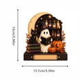 thumbnail image 2 of Vintage Halloween Shelf Decor, 2D Wooden Ghost with Witch Hat Reading Book with Black Cat and Bottle Shelf, Decorative Statue for Indoor Table Display (15x13cm), 2 of 3