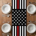 thumbnail image 6 of Red American Flag Table Runner - 120 Inch Long, Kitchen Dining Table Runner Dresser Scarves, Black White Striped US Flag Stars Farmhouse Decor for Coffee Tables Wedding Party Banquet, 6 of 8