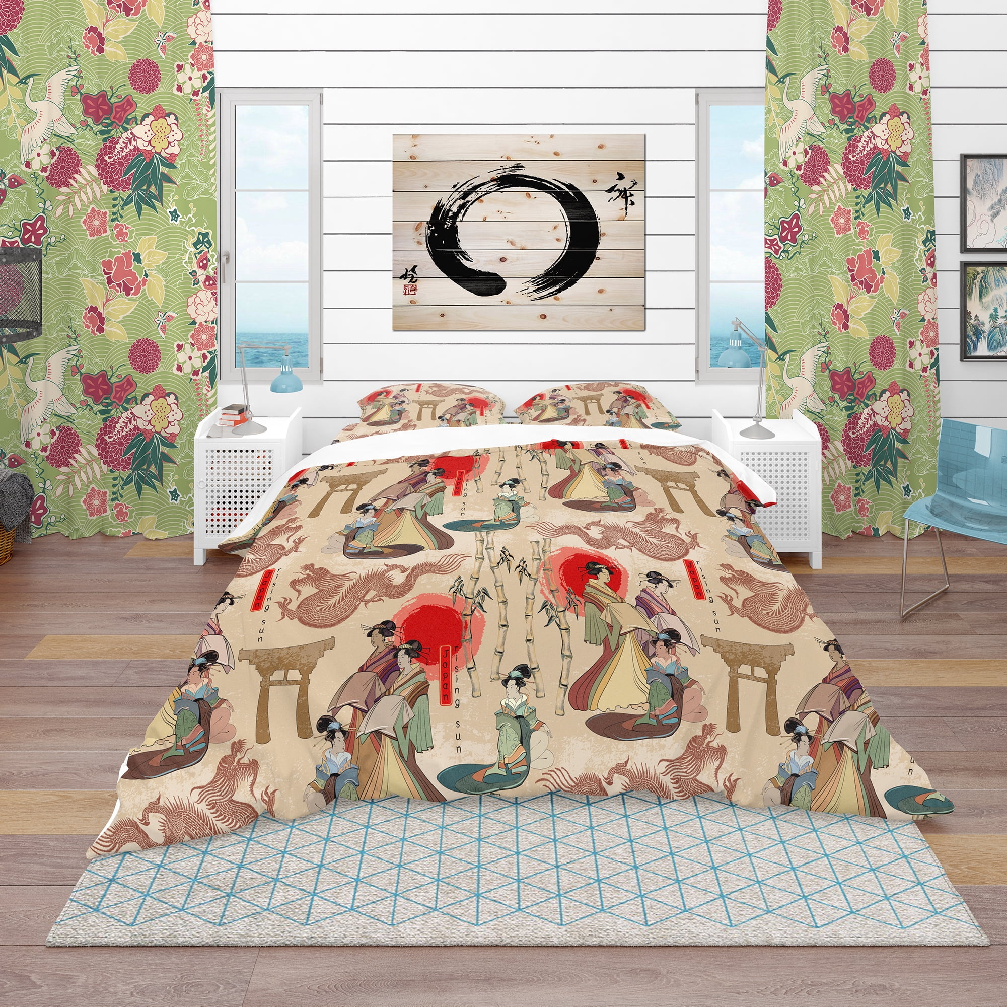 Designart 'Japanese Geishas & Dragons' Oriental Duvet Cover Set