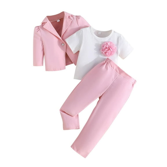 Chbgutlmr Girls Clothes Kids 3pc Sets Flower Tshirt Long Sleeve Blazer Jacket Cute Comfy Dressy Outfits