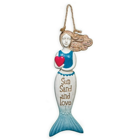 Sun Wall Plaque Decor - Ocean Blue Mermaid With Heart Sun Sand and Love Wall Plaque