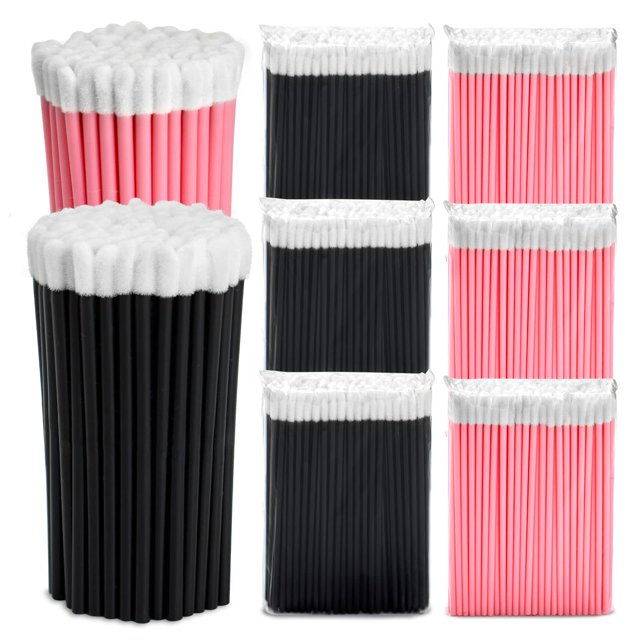 Varitas labiales desechables 600 piezas - Aplicadores de labios desechables negro y rosa - Pinceles de labios desechables para maquillaje brillo de labios o lápiz labial - Kit de aplicadores de maquil