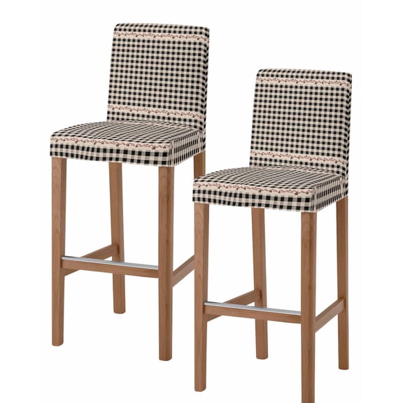 Country Star Plaid Bar Stool Covers Set of 2, Black Retro American Farm Barn Berry Stretch Washable Bar Chair Covers with Backs, Removable Pub Counter Height Chair Cover for Kitchen Dining Room Cafe
