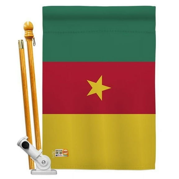 Americana Home & Garden AA-CY-HS-140045-IP-BO-D-US18-AG 28 x 40 in. Cameroon Flags of the World Nationality Impressions Decorative Vertical Double Sided House Flag Set & Pole Bracket Hardware Flag Set