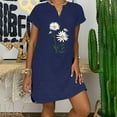 thumbnail image 2 of Feancey Linen Dress for Women Summer Short Sleeve Notch Neck Mini Dresses Loose Fit Casual Floral Printed Tshirt Dress Boho Beach Vacation Dresses Navy XL, 2 of 7