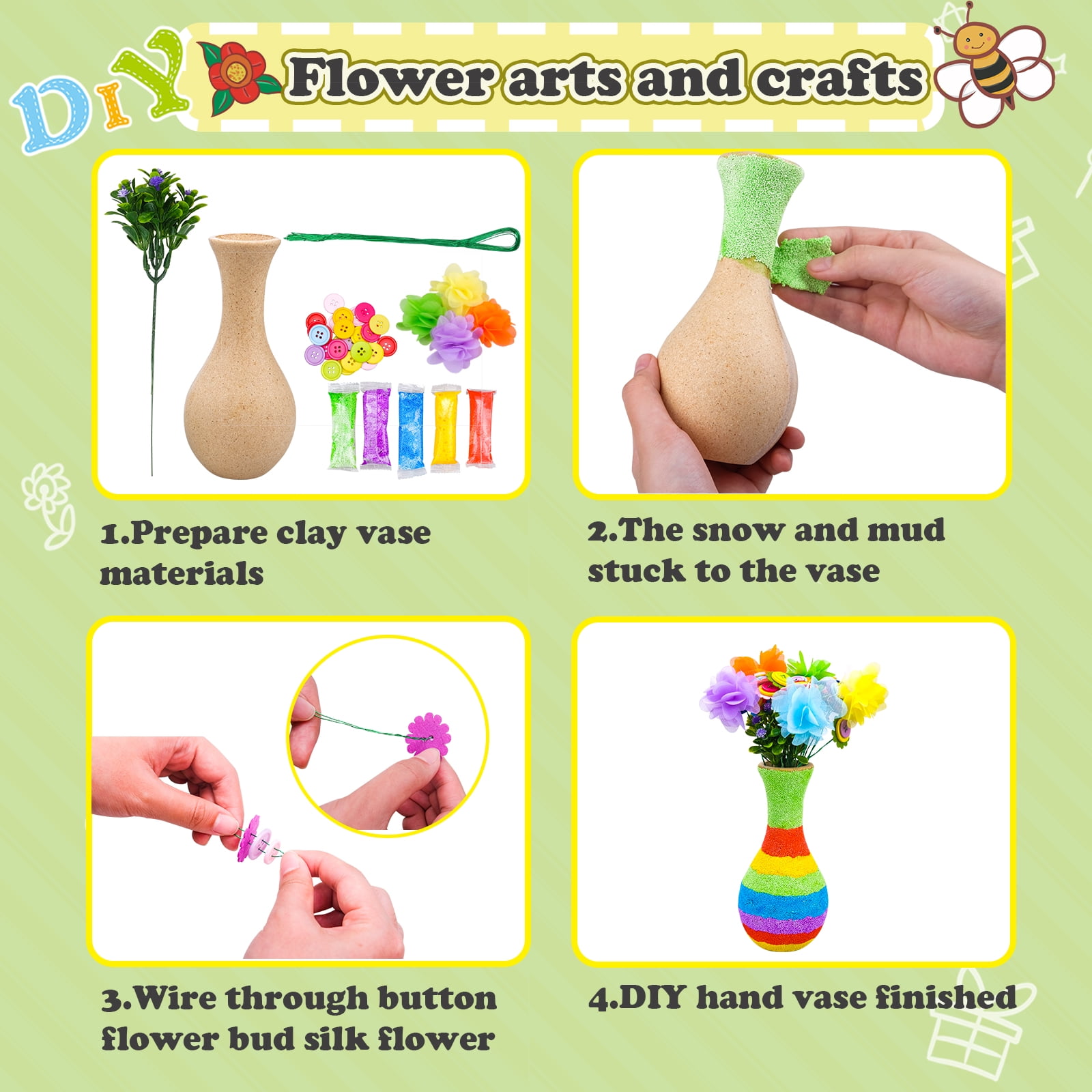 Art Craft Kits Toy for 5-10 Year Old Girl Boys, DIY Flower Crafts Kit for  Kids Age 6 7 8 Birthday Gift Felt Bouquet Flower Buttons Vase for 4-7 Year