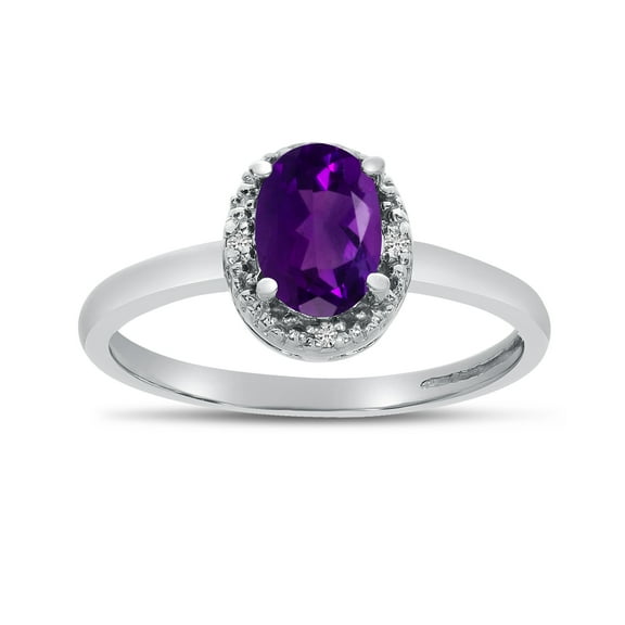 14k White Gold Oval Amethyst And Diamond Ring