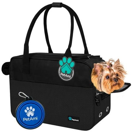 PetAmi Dog Purse Carrier for Small Dogs  Airline Approved Soft Sided Pet Carrier with Pockets  Ventilated Dog Carrying Bag Puppy Cat  Dog Travel Supplies Accessories Carry Tote Bag  Sherpa Bed  Black