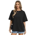 thumbnail image 6 of SWQZVT Womens Oversized T Shirts Cotton Loose Fit Crewneck Short Sleeve Side Slit Summer Casual Basic Tee, 6 of 8