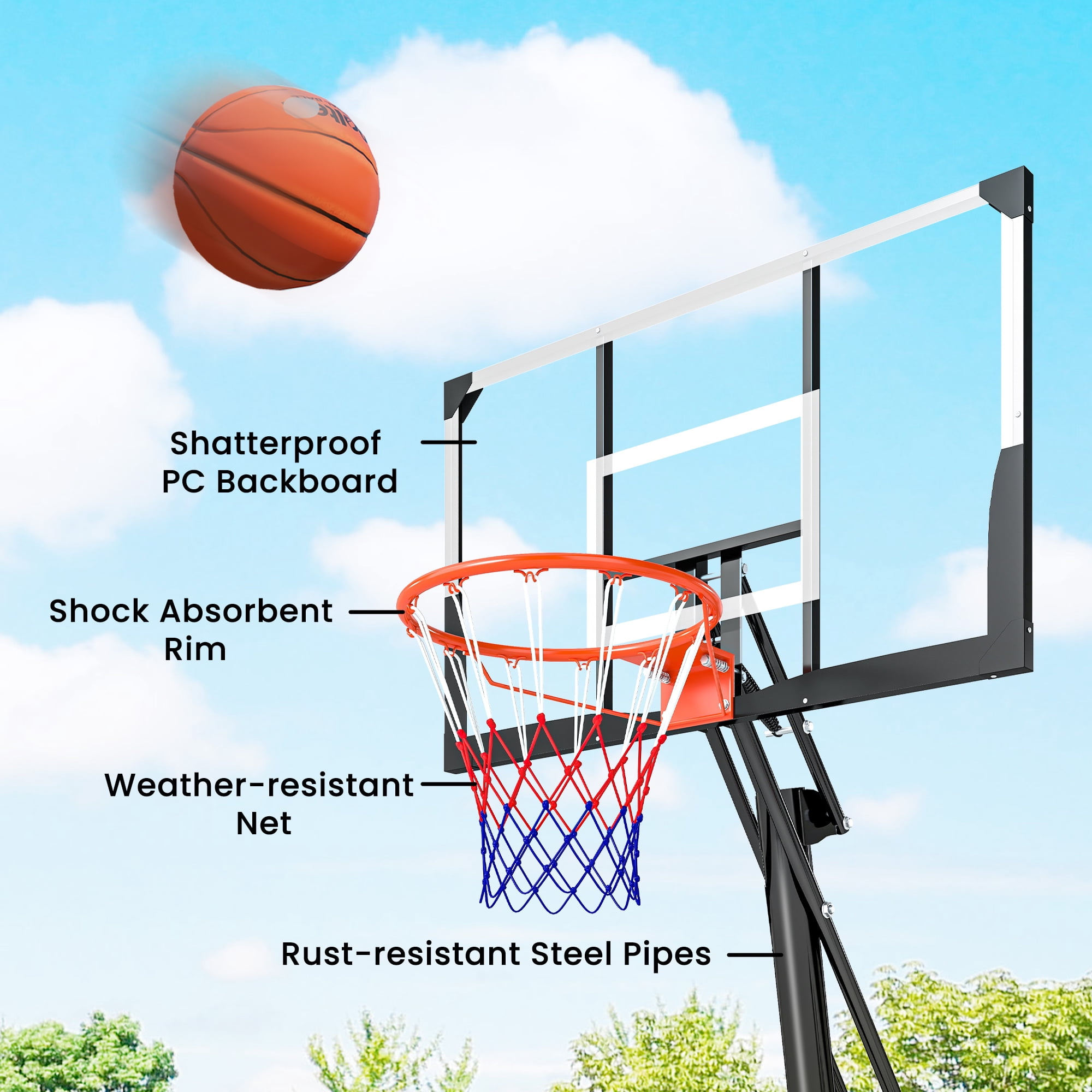 Soozier Basketball Hoop Outdoor Portable, 8-10ft Adjustable Basketball Goal, 47 Inch Shatterproof Backboard w/Shock Absorbent Rim, Hand-Crank Lift