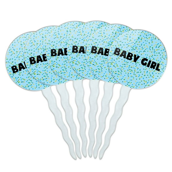 Baby Girl Cupcake Picks Toppers - Set of 6 - Blue Speckles