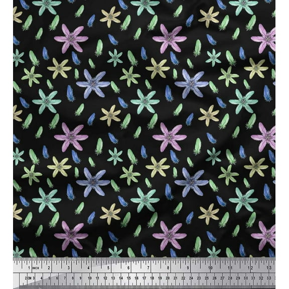 Soimoi Black Cotton Duck Fabric Print Feather Print Fabric by the Yard 42 Inch Wide