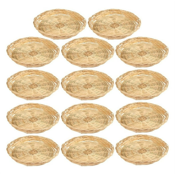 10 Soportes para Platos de Papel de Bambú de 9,8 Pulgadas, Soportes para Platos de Mimbre Tejidos A Mano para Fiestas, Picnic y Barbacoas, Reutilizables