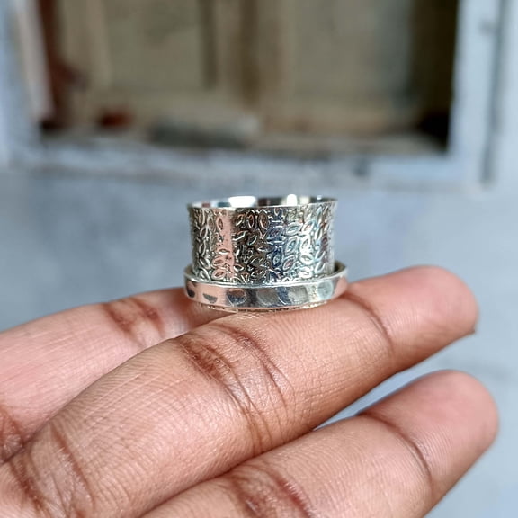 Spinner Ring, Handmade Ring, Anxiety Ring, 925 Silver Ring, Flower Spinner Ring, Fidget Ring, Thumb Ring, Hammered Ring, Gift For Her