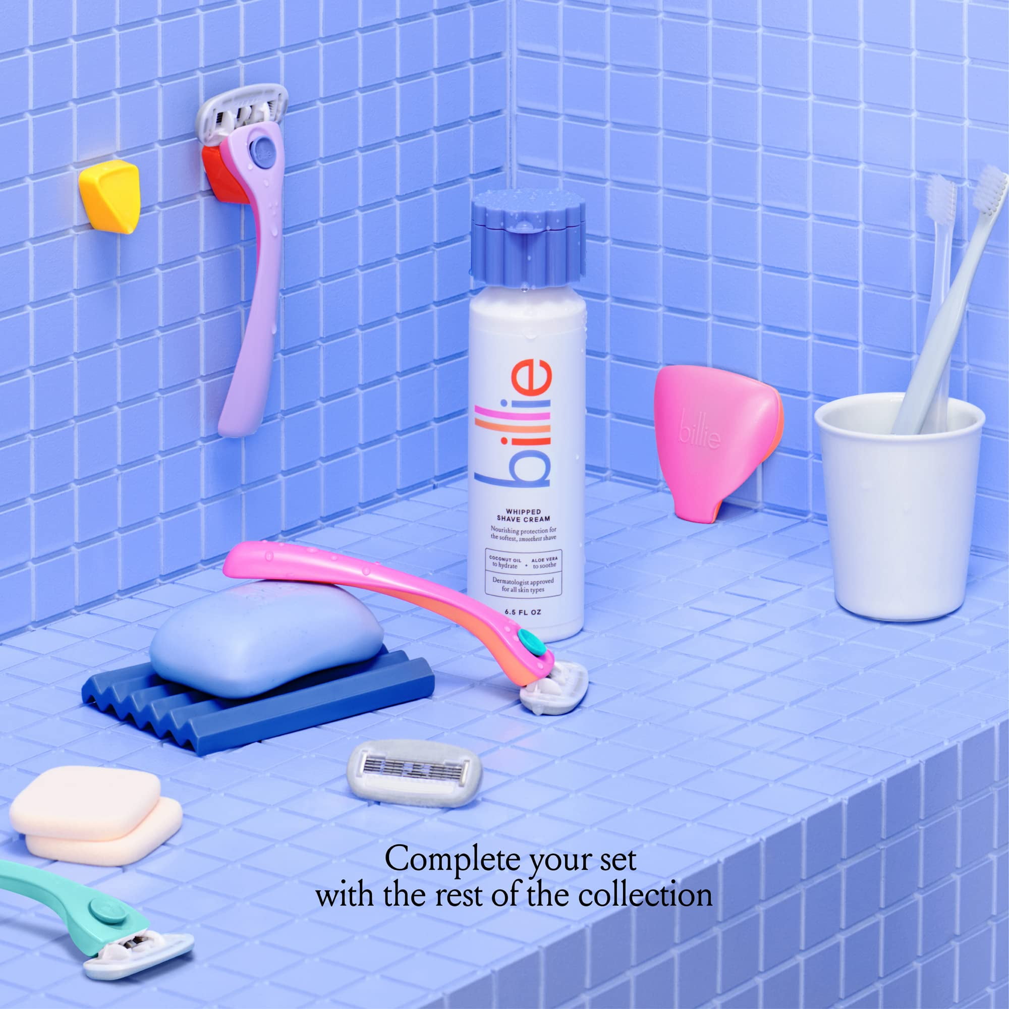 Billie Razors for Women Shave Kit  Womens Razor + 4 x 5-Blade Razor Refills + Magnetic Holder  Cool Blue