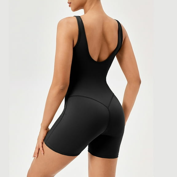 Ruimatai Women's Workout Jumpsuit Sleeveless Tight Fitting Solid Color Gym Yoga Running Sports Fitness Training Outfit