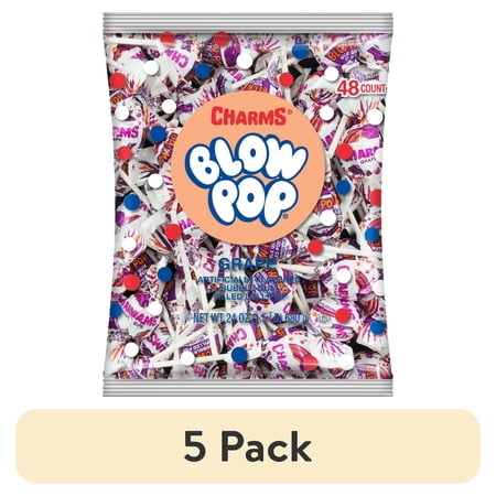 (5 pack) Charms Blow Pops, Grape 48 count, 50 calories 24 oz. Bag