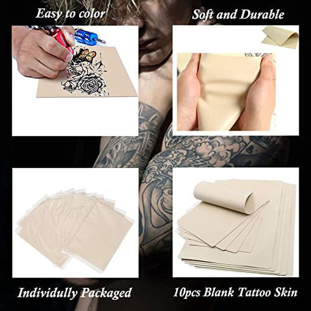 Tattoo practice skin and transfer paper, 45 pieces of tattoo fake skin and tattoo tracing paper kit including 15 pieces of double-sided skin and 30 pieces of tattoo template paper