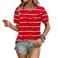 thumbnail image 4 of Xixinqiwan Women Tops under $10.00,Women Summer Casual Shirts Short Sleeve Striped Tunic Tops Crew Neck Tee Tshirt Blouses for Women Red L, 4 of 7