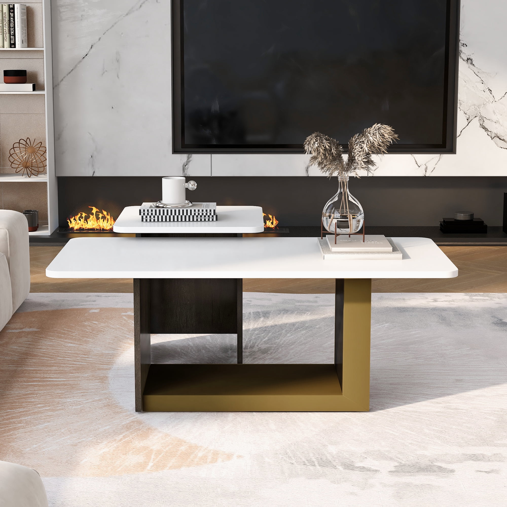 Euroco Modern Light Luxury Coffee Table Set of 2, Small Square Coffee End Table with Spacious Top, Center Table for Living Room