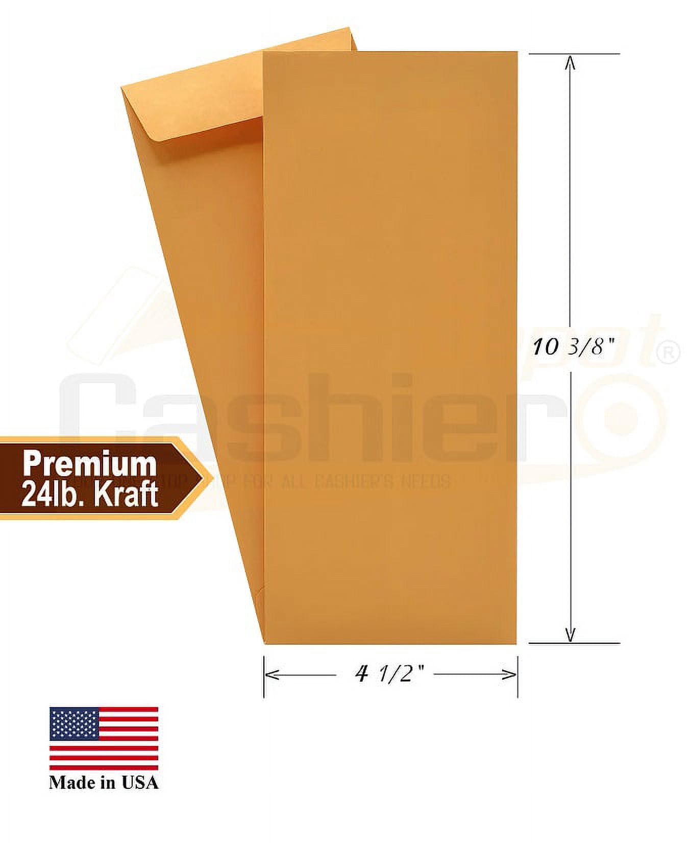 Cashier Depot #11 Policy (Open End) Envelopes, Brown Kraft, 4 1/2" X 10 3/8", 24lb. 500/Box