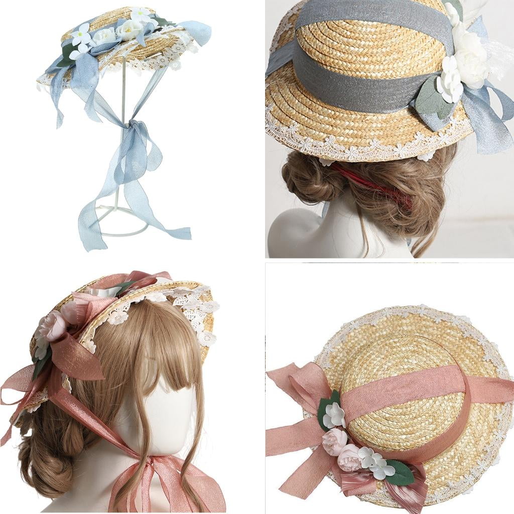 Giaone Girl Vacation Beach Sun Flat Hat Travel Flat Bonnets Summer Straw Weaving Hat