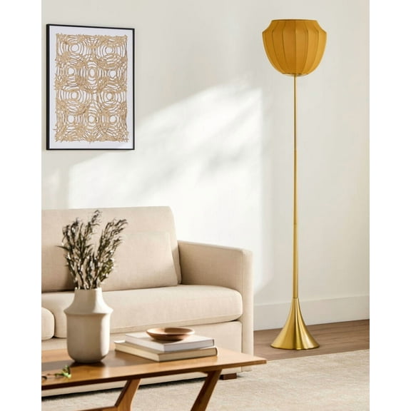 Livabliss Table Lamps, 73" Nokomis Modern Bedside Nightstand Table Lamp for Bedroom Living Room Office, Metallic - Gold Body with Yellow Shade (73"H x 15"W x 15"D)