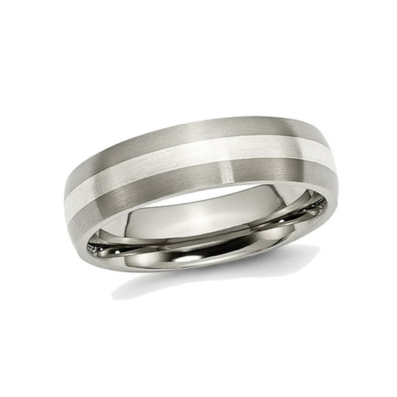 Mens Chisel 6mm Comfort Fit Satin Titanium Wedding Band Ring with Sterling Silver Inlay for Men