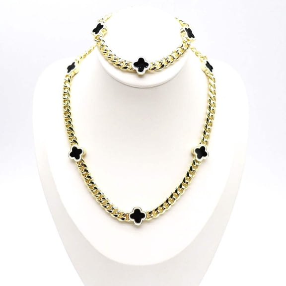 18k Layered Real Gold Plated icedout set close up cuben link with black klef design hip hop #189