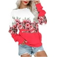 thumbnail image 2 of Meichang Chandails en Molleton pour Femmes Manches Longues Col Rond Coupe Ample Pull Tunique Graphique Florale Mode Chandails en Molleton à Blocs de Couleur avec Poche, 2 of 5