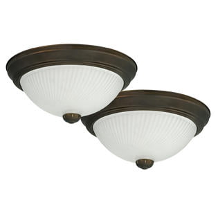 2-Pack Oil Rubbed Bronze Flush Mount Ceiling Light Fixture 11-inch, Frosted Swirl Glass