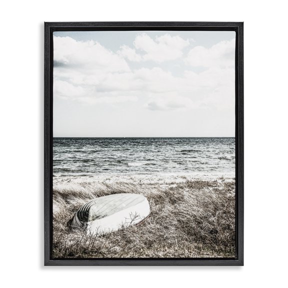 Stupell Industries Contemporary Boat on Beach Coast Black Floating Frame Canvas Art, 17 x 21, by Incado