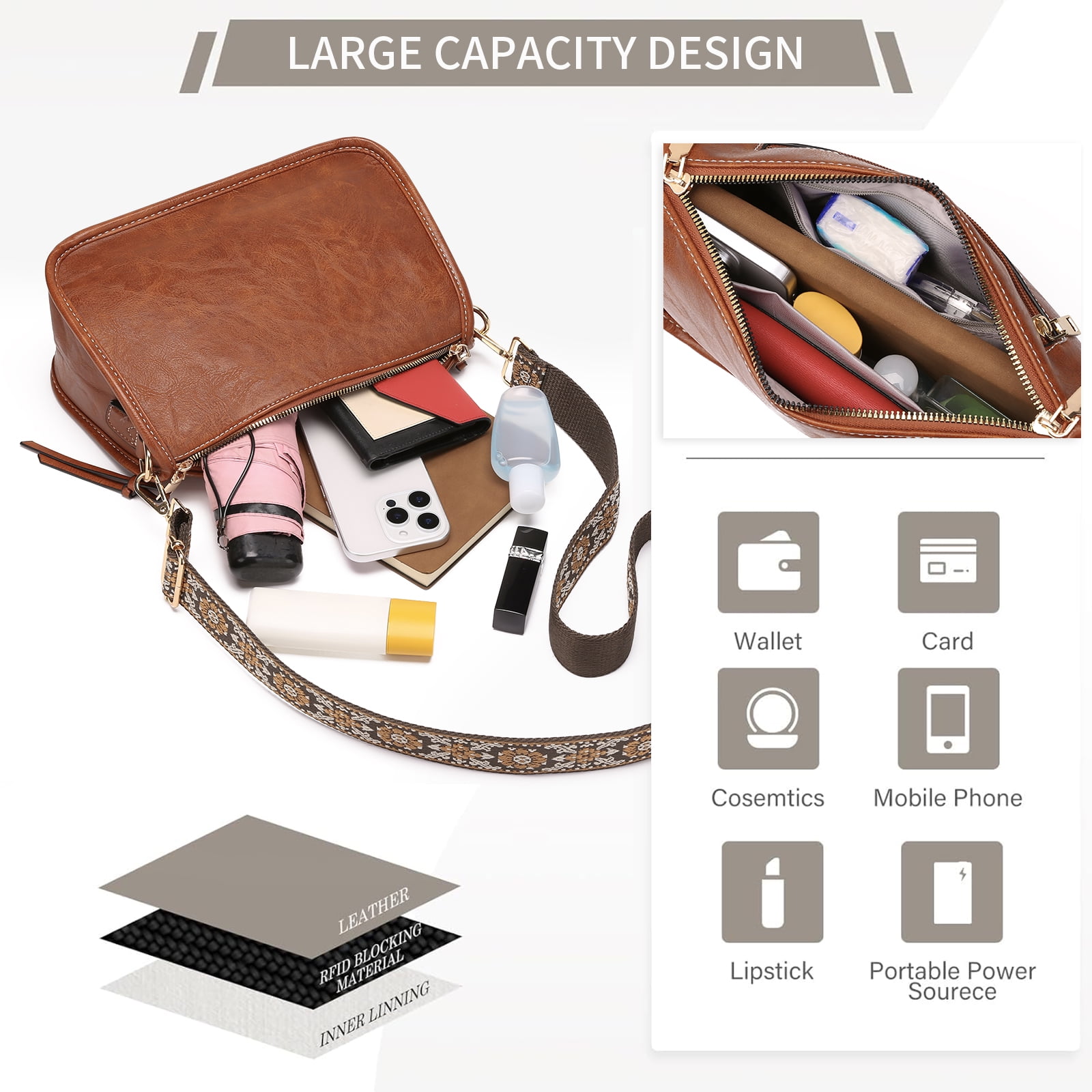SENDEFN Trendy Leather Crossbody Purse with Tassel Zipper for Women Purses,Small Shoulder Handbags with Wide Strap Detachable