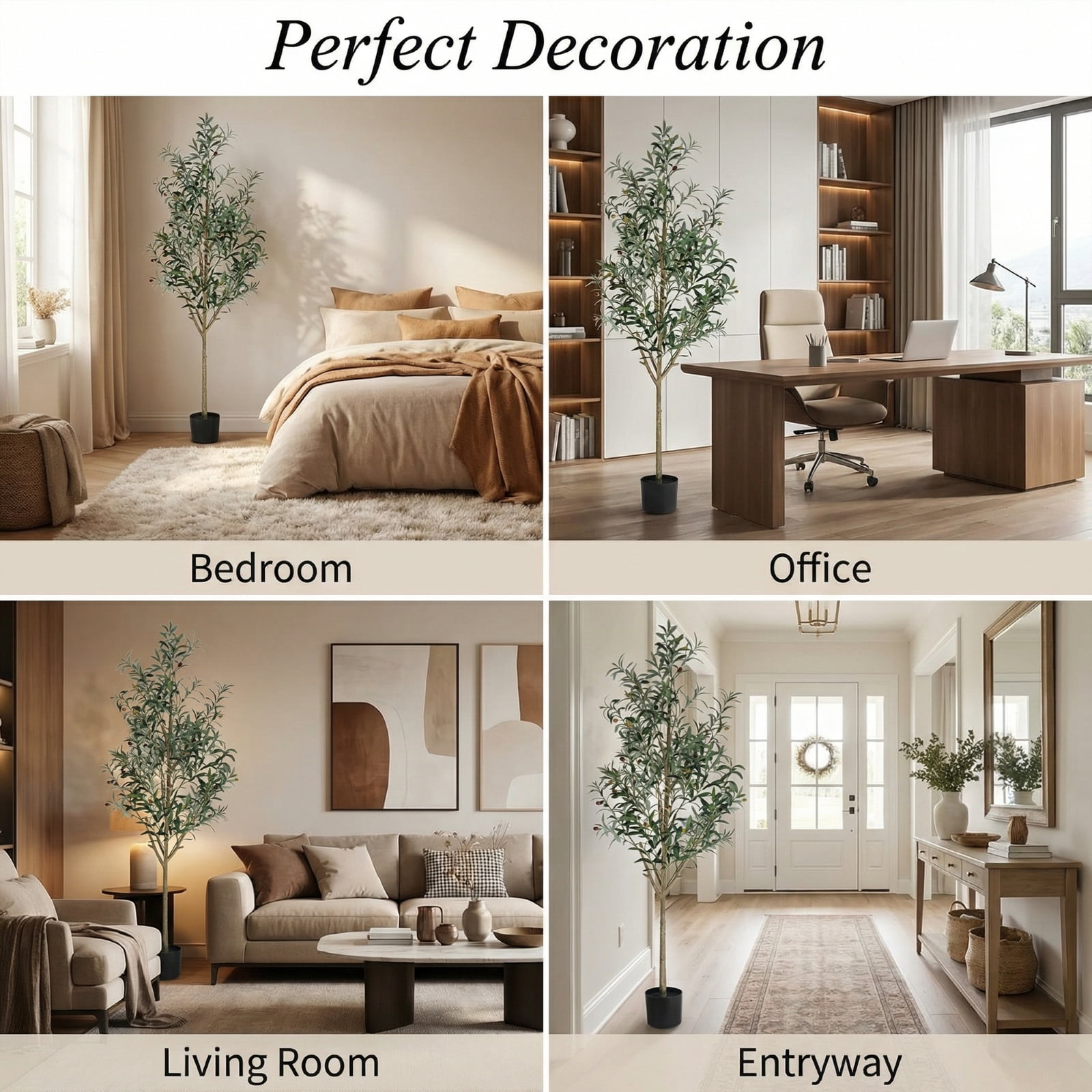 BEAUTYPEAK 7.1FT Artificial Plant Fake Indoor Olive Tree Decorative Outdoor Greenery in Black Pot