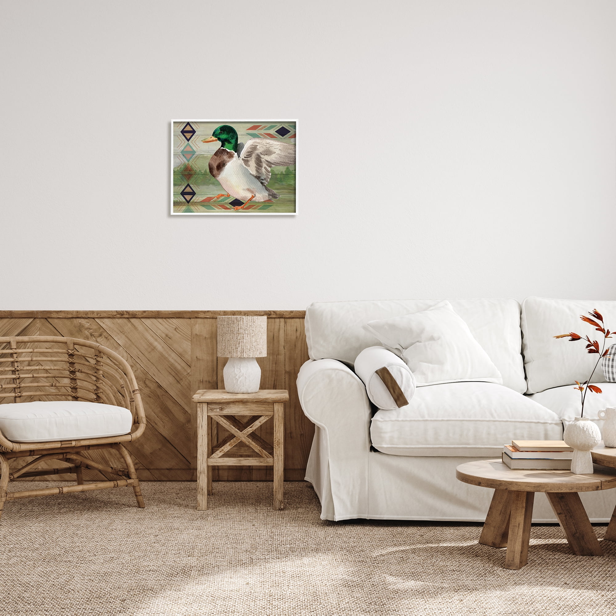 Stupell Patterned Rustic Mallard Duck Animals & Insects Painting White Framed Art Print Wall Art