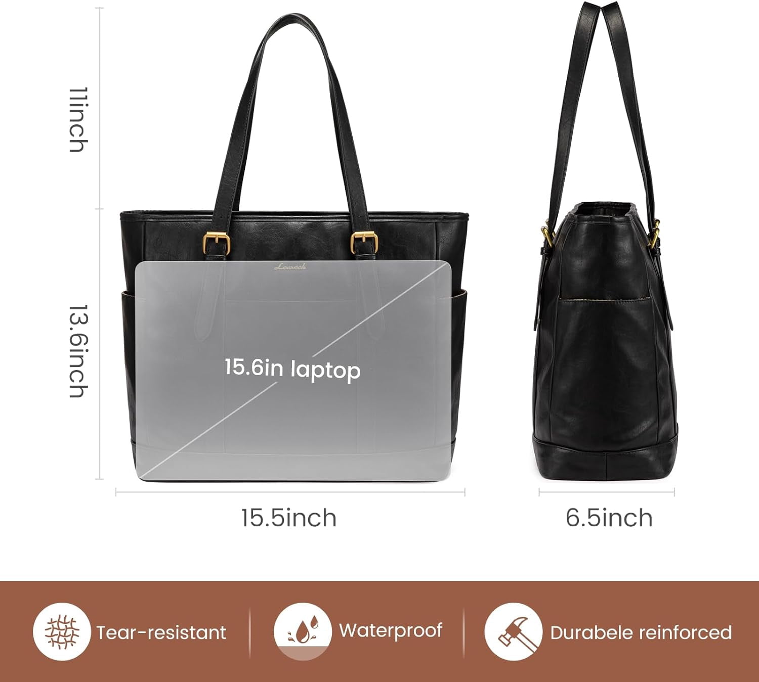 LOVEVOOK Laptop Tote Bag for Women,Vintage Leather Work Tote Bag for Women, 15.6 Inch Computer Briefcase Bag,Waterproof Teacher Business Office