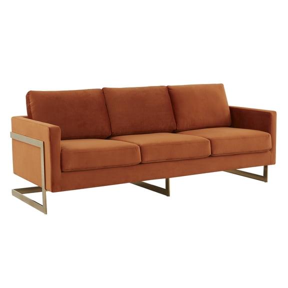 Modern Velvet Sofa - Mid-Century Design with Gold Legs - Comfortable Living Room Couch