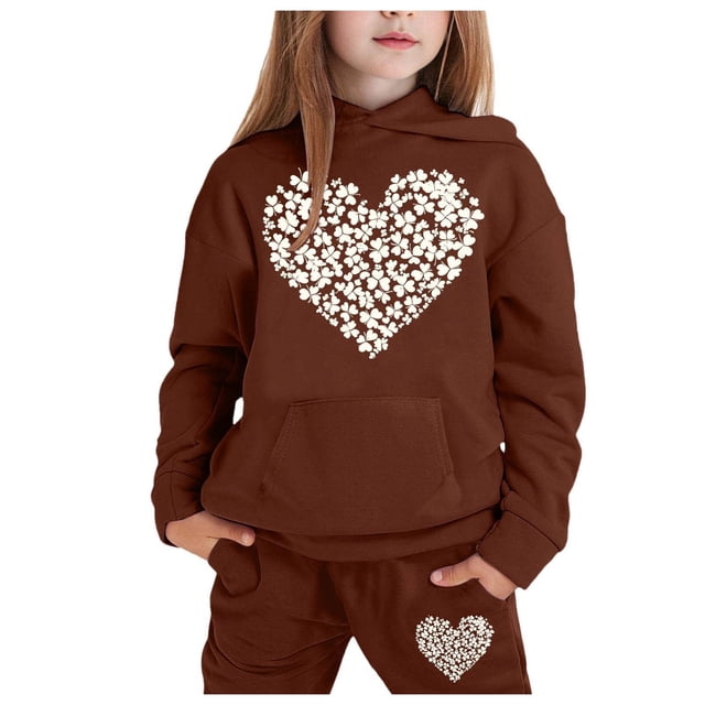TSADFHJI Tenues d'Automne Robes d'Été pour Filles Taille 10-12 Rouge Ensemble à Capuche Imprimé Saint-Patrick 4-5 Ans Café