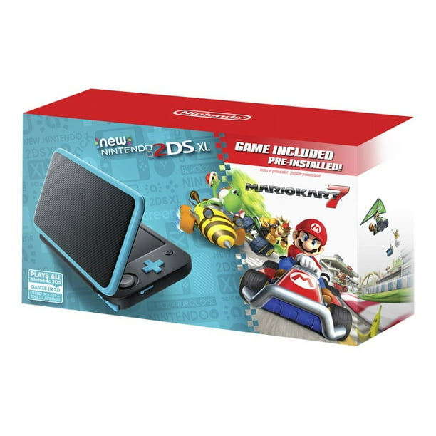 New Nintendo 2DS XL - Black + Turquoise w/ Mario Kart 7 Pre